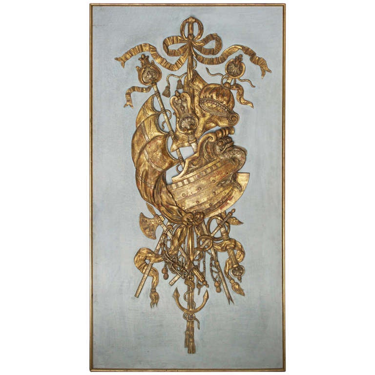 Large Louis XVI Period Boiserie Panel Depicting a Nautical Trophy For Sale
