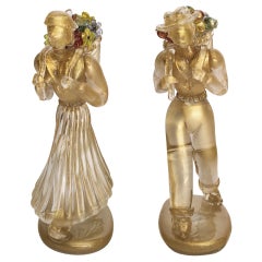 Rare two  Ercole Barovier Designed Murano Farmers glass figures