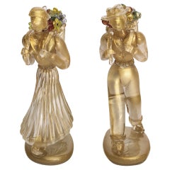 Rare two Ercole Barovier Designed Murano Farmers glass figures