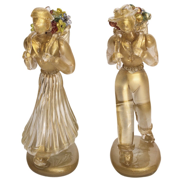 Rare two  Ercole Barovier Designed Murano Farmers glass figures For Sale