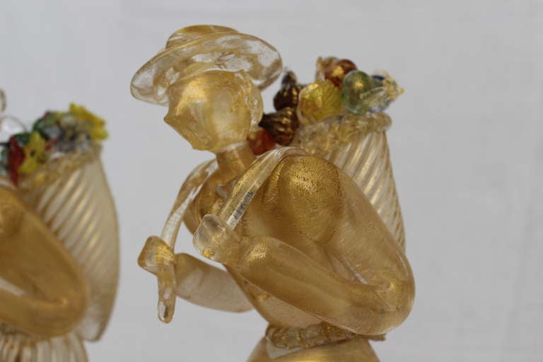 Rare two  Ercole Barovier Designed Murano Farmers glass figures For Sale 1