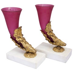 Pair of 19th Century Crystal Cornucopia Vases Supported by Gilt Bronze