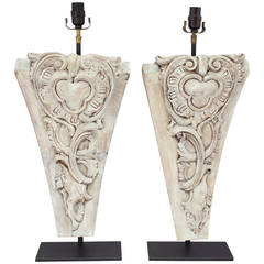 Antique Pair of Wooden Table Lamps Made of an Architectural Décor