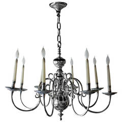 Eight-Arm, Dutch Style Chandelier in Plated Brass 10