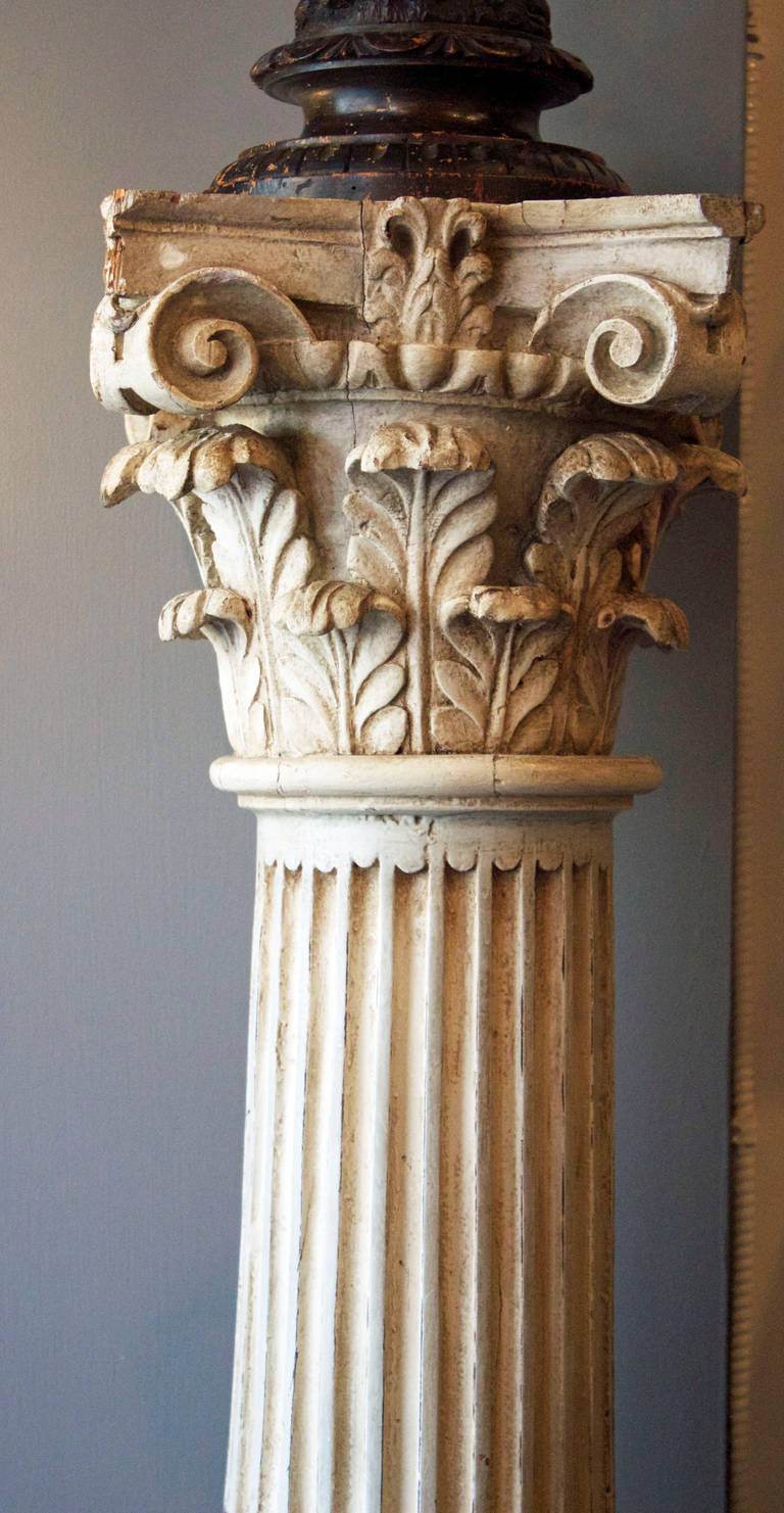 18th Century and Earlier  Almost Pair Of Fluted Columns With Corinthian Capitals For Sale