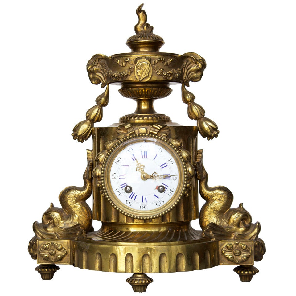 French Bronze Mantel Clock in Louis XVI Style