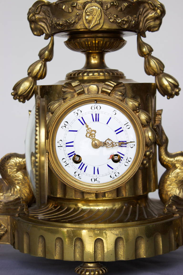 French Bronze Mantel Clock in Louis XVI Style In Excellent Condition In Charleston, SC