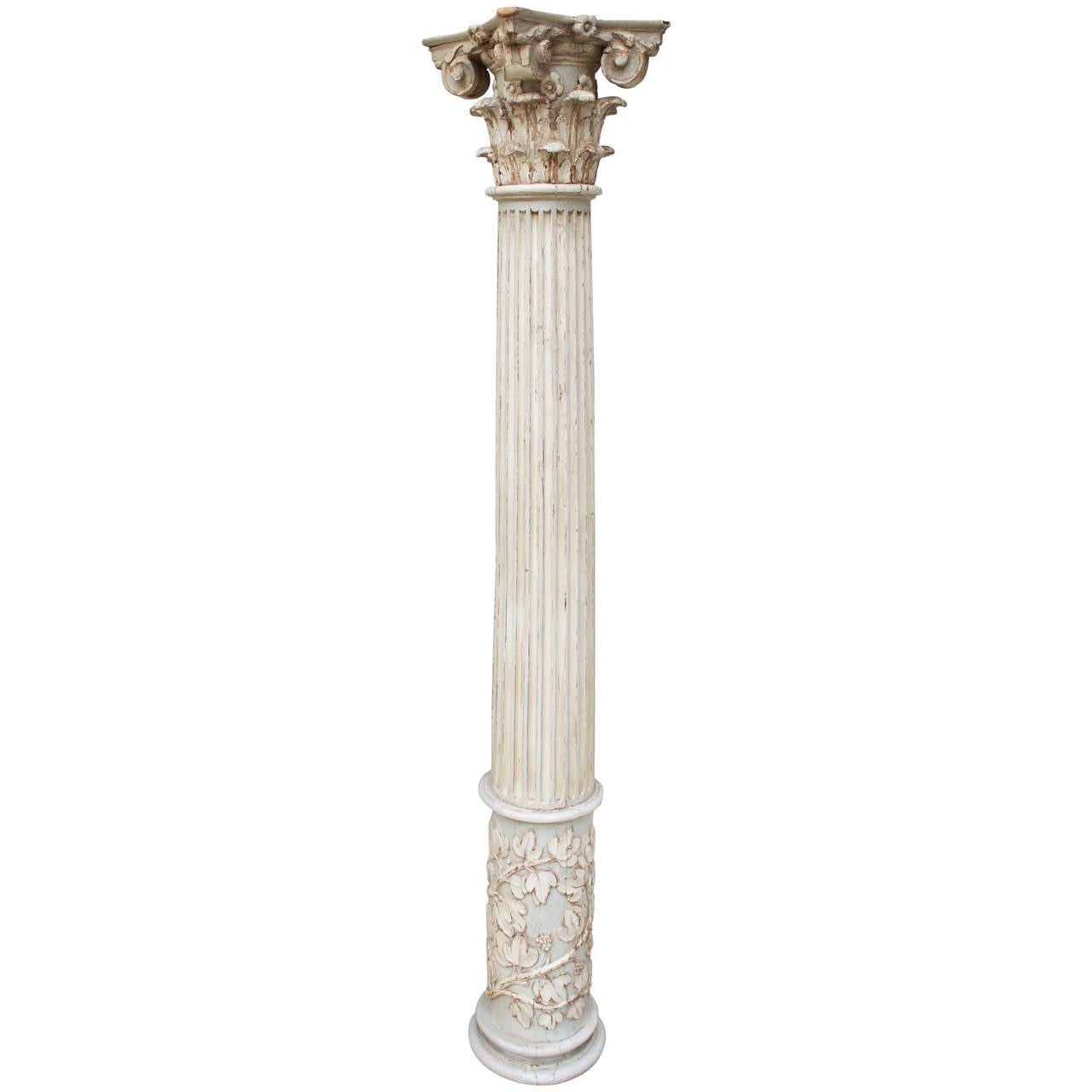 18th Century French Painted Fluted Column with Corinthian Capital at