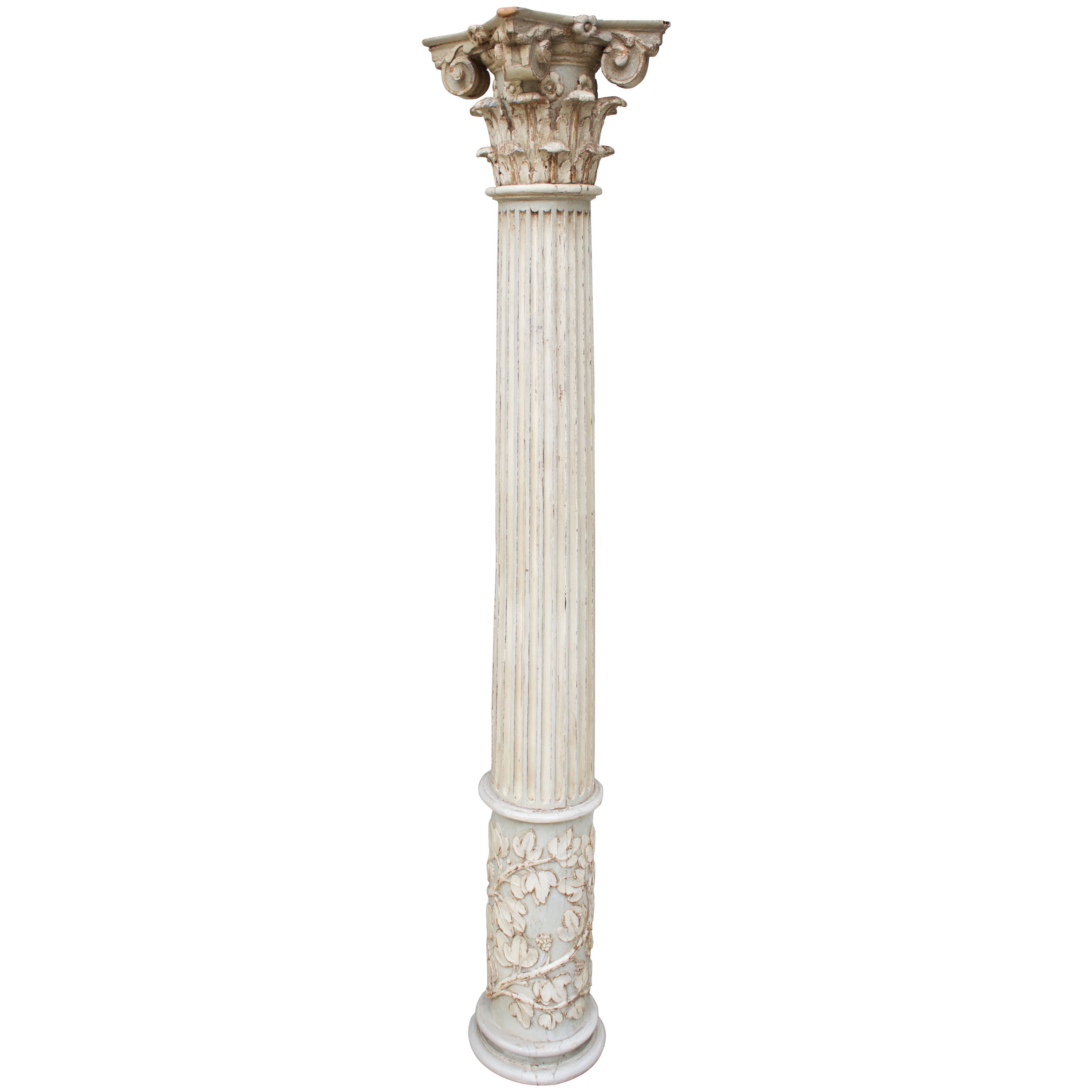 18th Century French Painted Fluted Column with Corinthian Capital