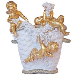 Art Nouveau Amphora Porcelain basket with gided angels