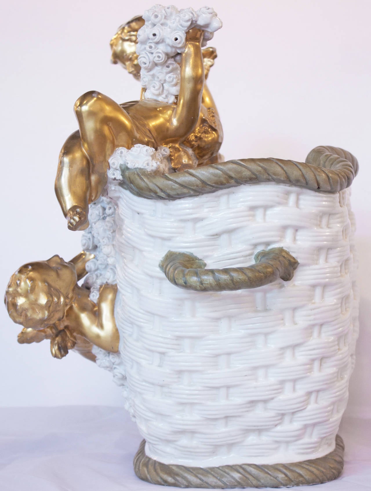 Austrian Art Nouveau Amphora Porcelain basket with gided angels