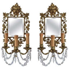 Pair of French 19th Century Bronze Sconce with Mirrors 1