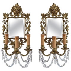Pair of French 19th Century Bronze Sconce with Mirrors