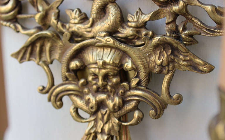 Napoleon III Pair of French 19th Century Bronze Sconce with Mirrors For Sale