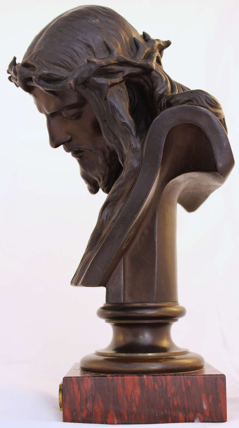 French Christ Bronze Bust by Barbedienne In Excellent Condition For Sale In Charleston, SC
