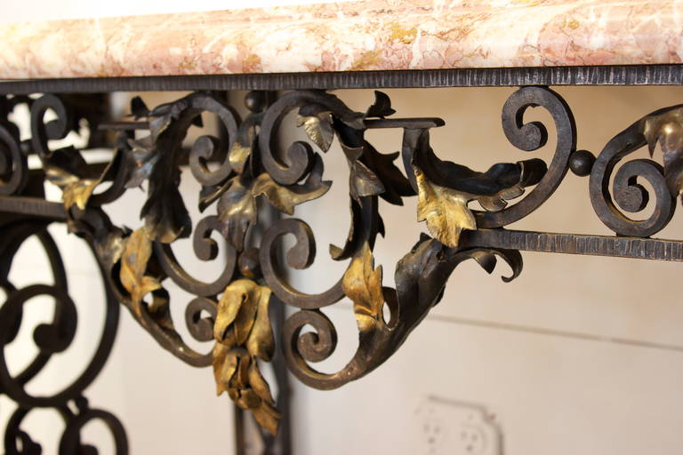 Napoleon III French Wrought Iron and Marble-Top Console Table For Sale