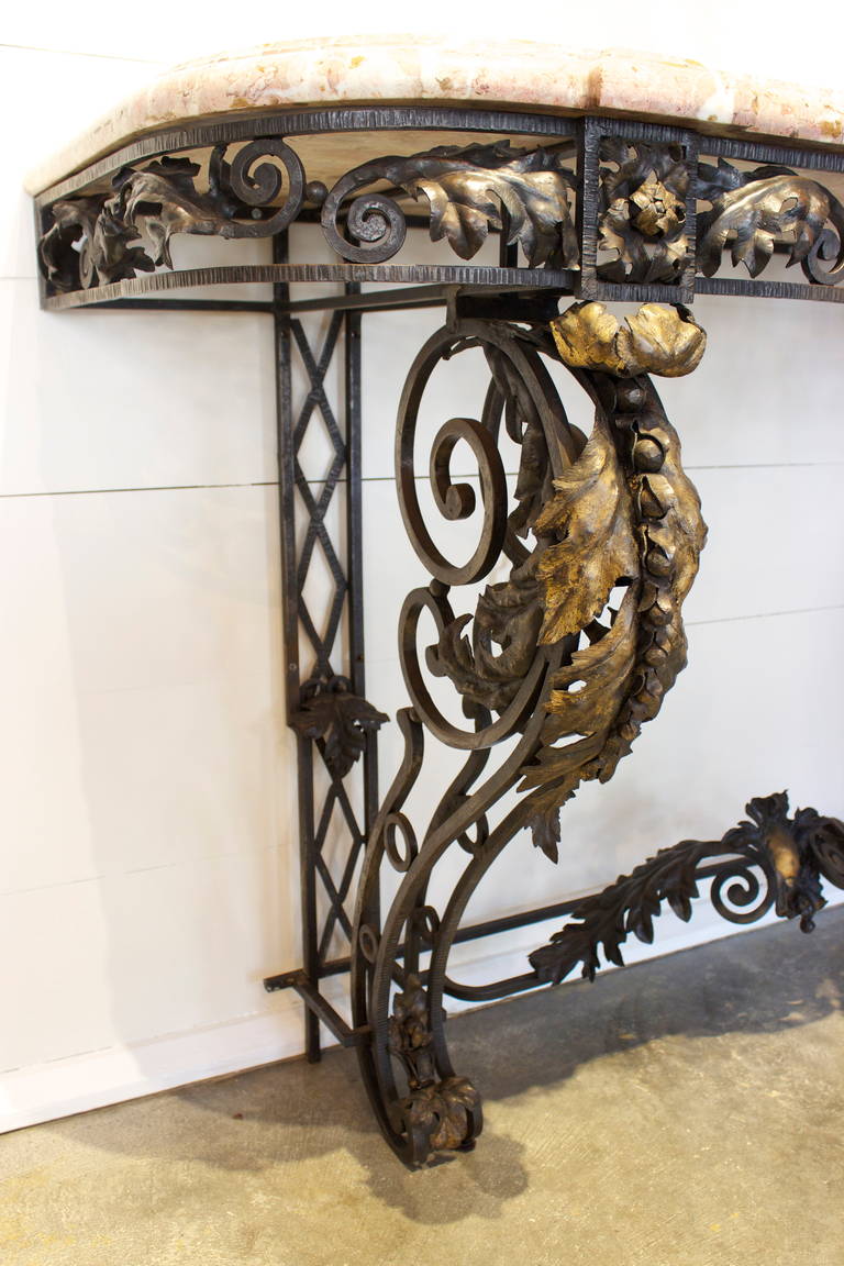 wrought iron and marble console table