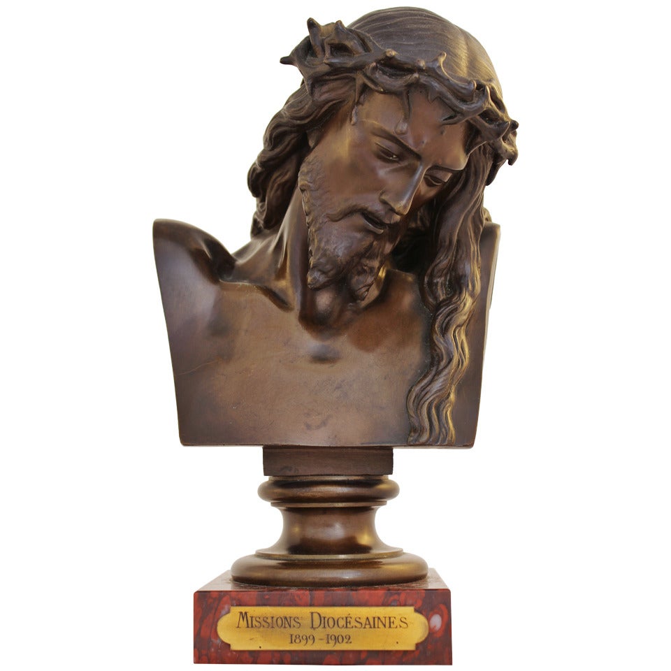 French Christ Bronze Bust by Barbedienne For Sale