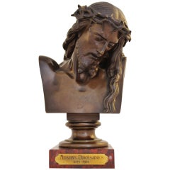 French Christ Bronze Bust by Barbedienne