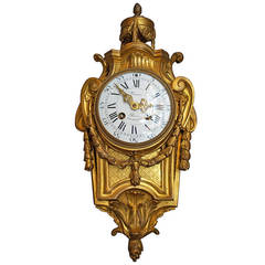 Antique 19th Century Louis XVI Style, Gilt Bronze Cartel Wall Clock