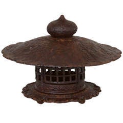 Vintage Large Solid Cast Iron Chinese Pagoda Lantern, Made to Hold Candles