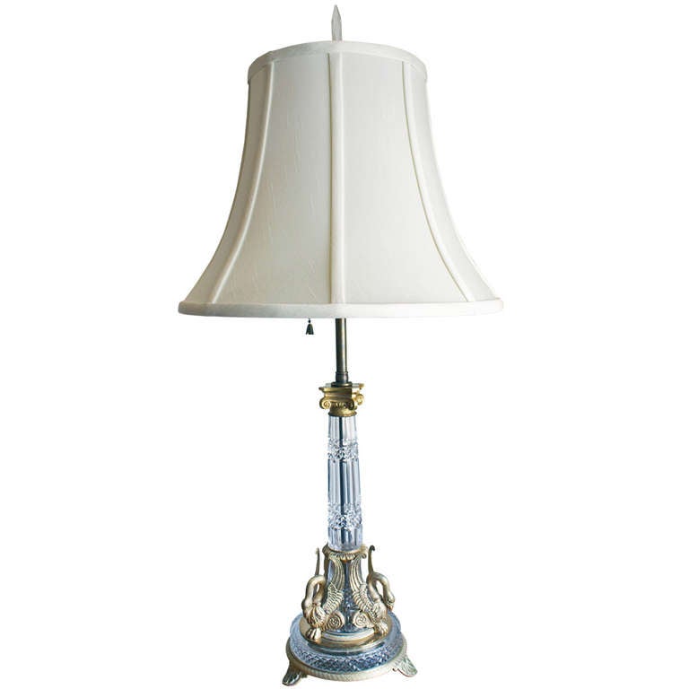 Cut Crystal Lamp Base with Gilded Bronze Mounts For Sale at 1stdibs