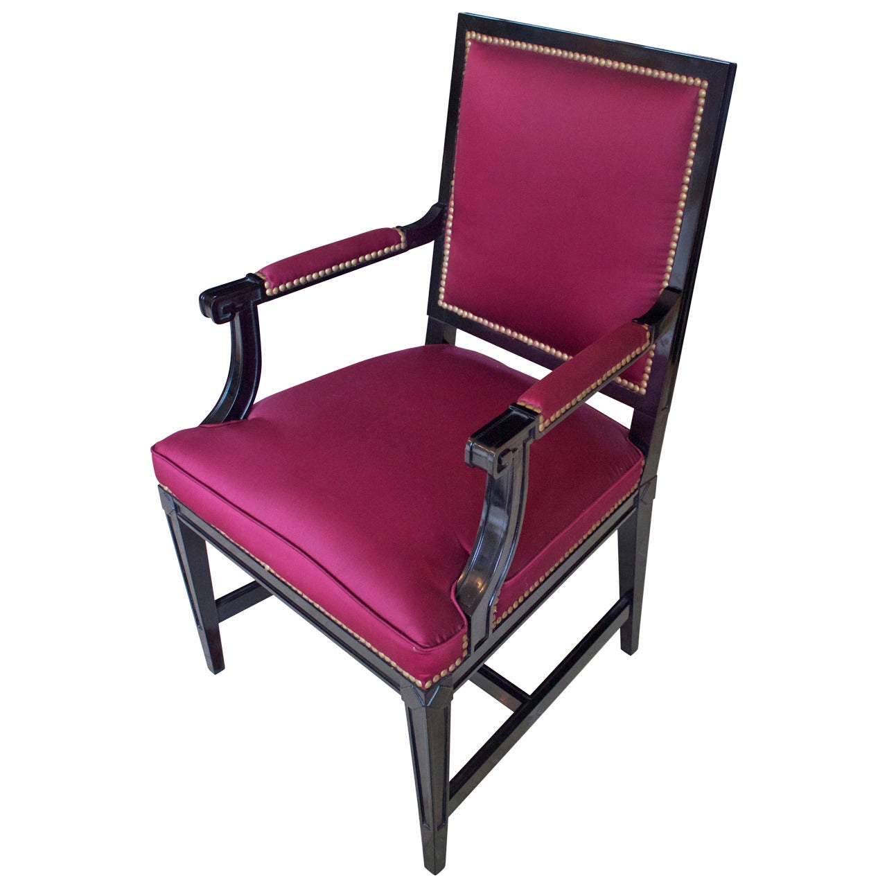 Jansen Louis XVI Style Black Lacquered Armchair For Sale