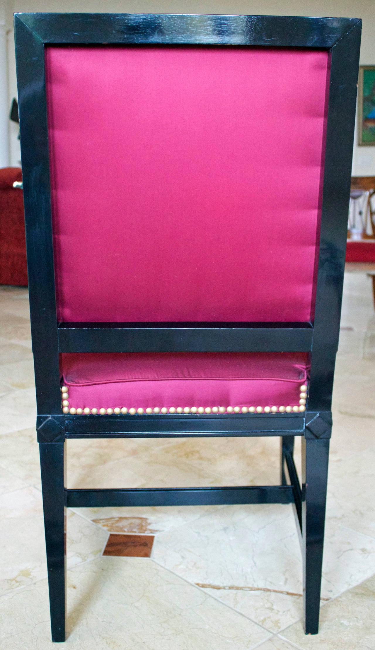Jansen Louis XVI Style Black Lacquered Armchair For Sale 1