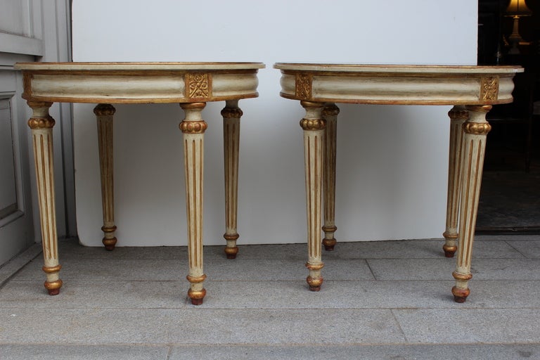 Gold Pair of Painted Louis XVI St. Side Tables For Sale