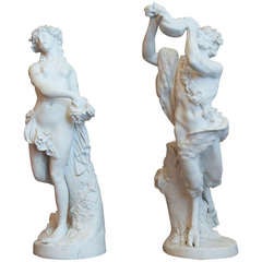 Pair of Sevres Bisque Porcelain Bacchanal Figures