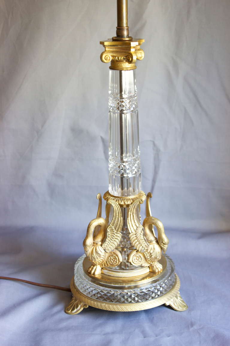 Biedermeier Cut Crystal Lamp Base with Gilded Bronze Mounts For Sale