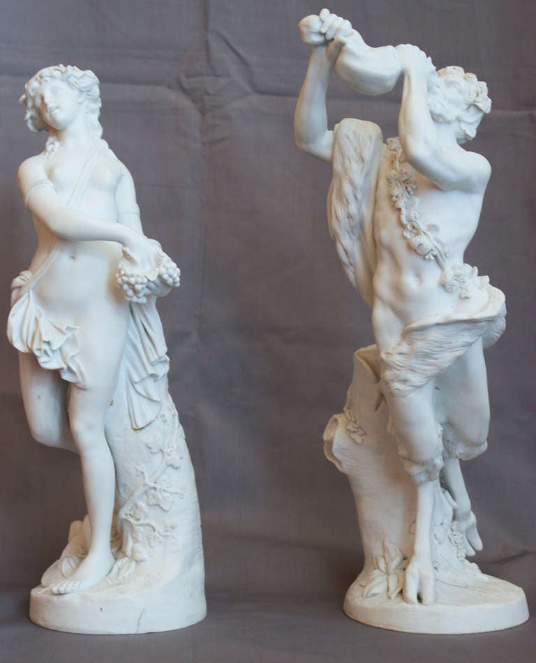 Pair of Sevres Bisque Porcelain Bacchanal Figures