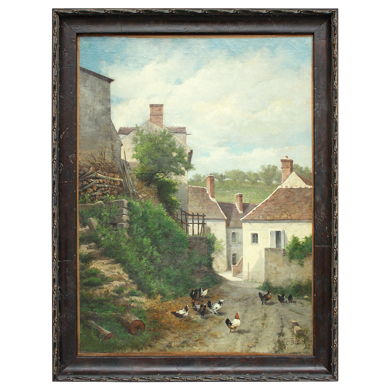 19th Century French School Painting "Vue De Village" For Sale