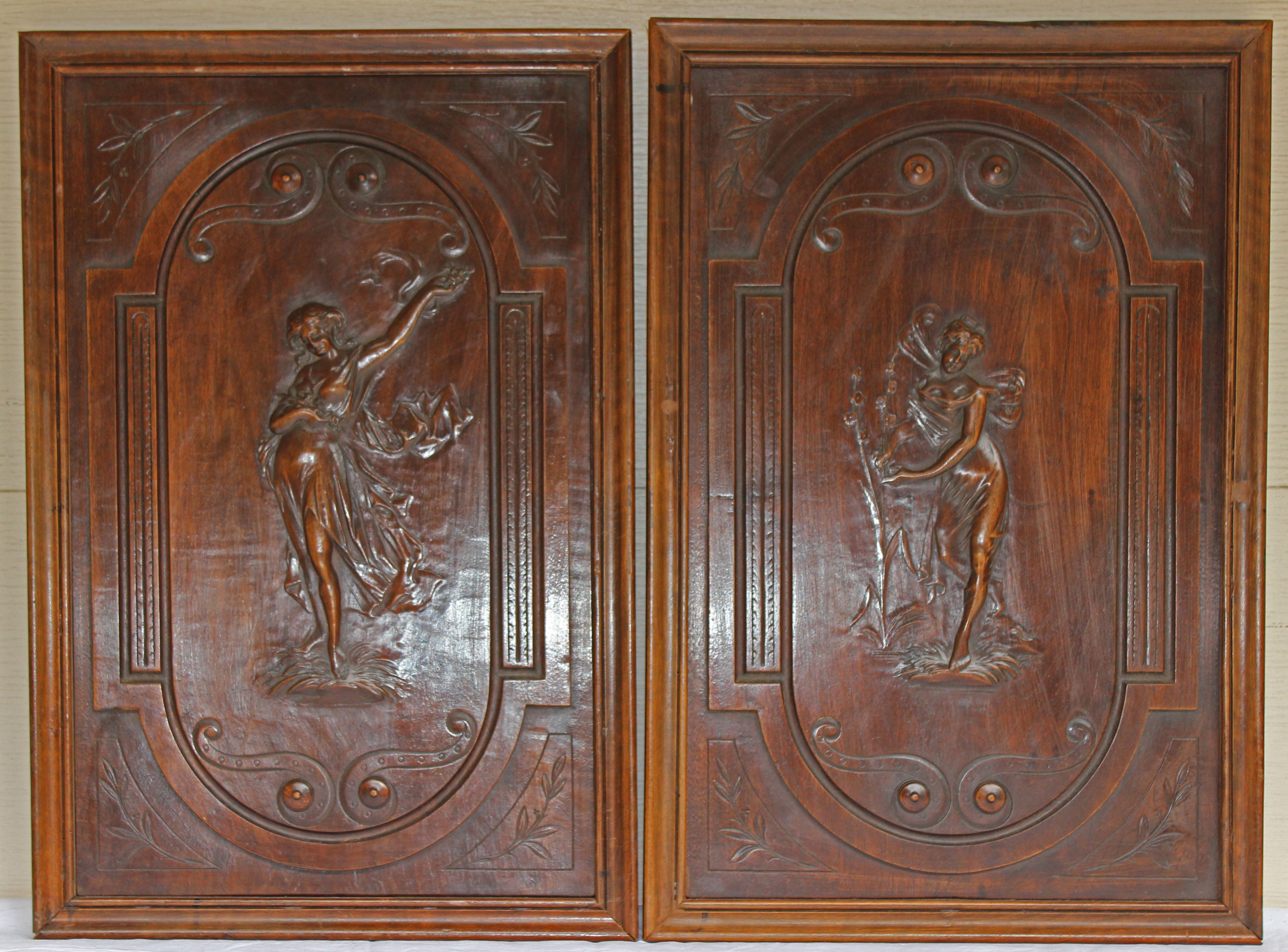 Pair of Art Nouveau Carved Wood Panels