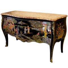 Lacquered Wood in the Manner of Coromandel Louis XV Style Bombe Chest
