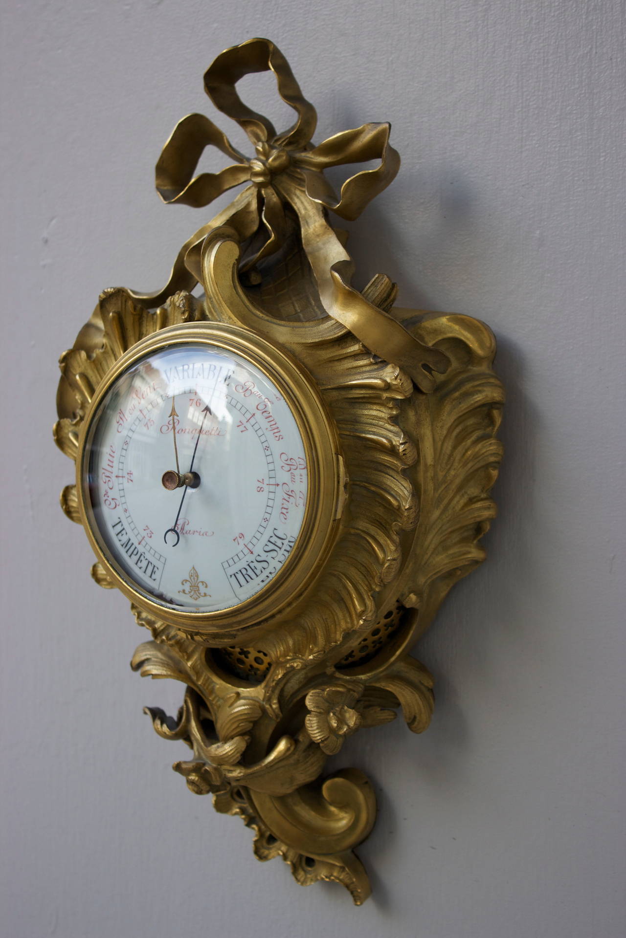 19th Century Gilded Bronze Barometer Signed Ronquetti, Paris at 1stDibs