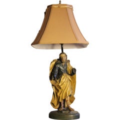 Polychrome Carved wood Santo Lamp