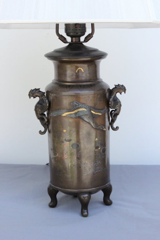 Japanese bronze Urn  mounted as a Lamp