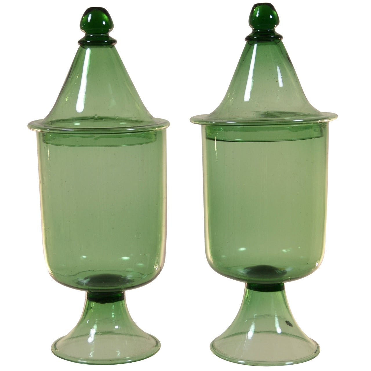 Pair of Italian Glass Lidded Urns