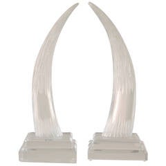 Pair of Signed Lucite Horn Sculptures