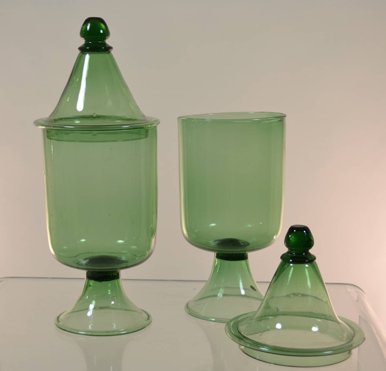 Pair of Italian Glass Lidded Urns 1