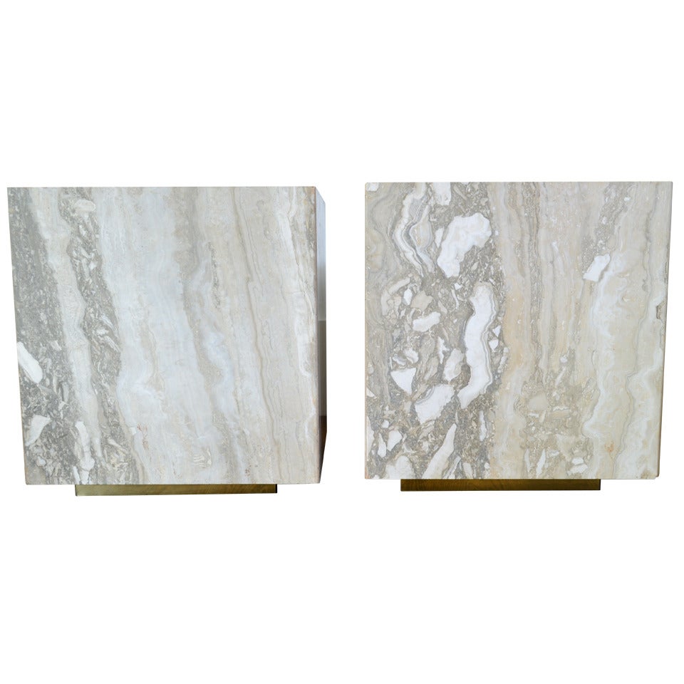 Pair of Travertine Marble Planters