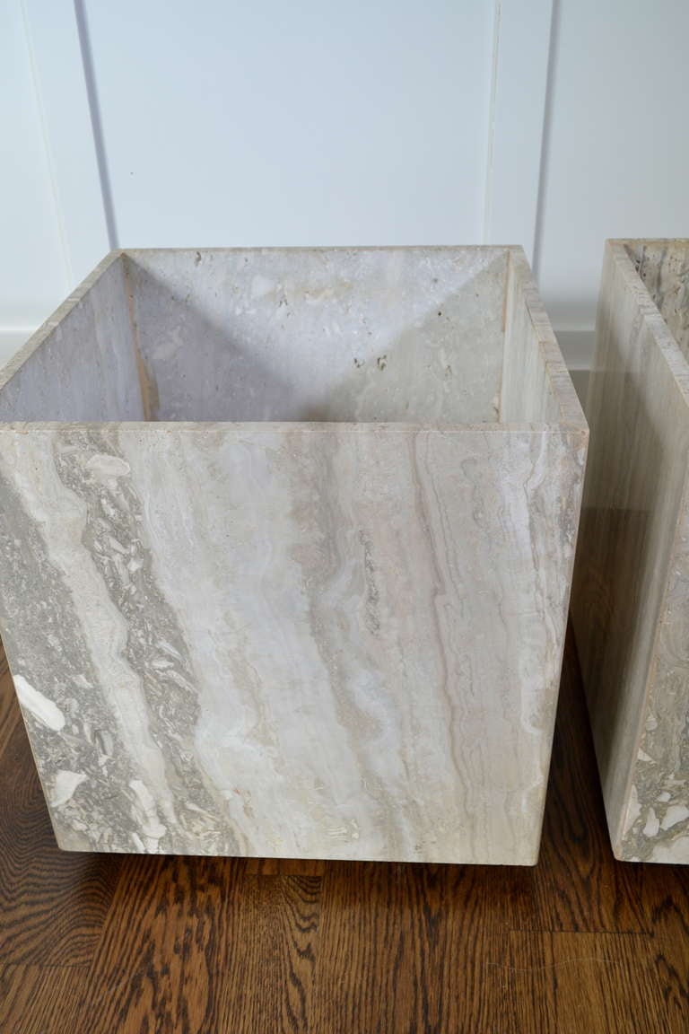 Late 20th Century Pair of Travertine Marble Planters