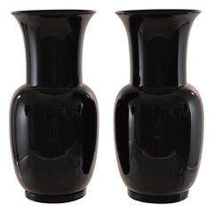 Venini, Pair of Signed Black Glass Urns, 1978 6