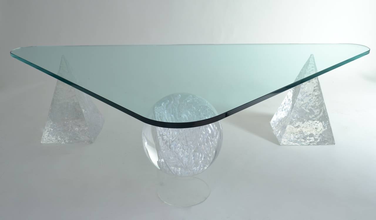 Modern Geometric Lucite Based Cocktail Table