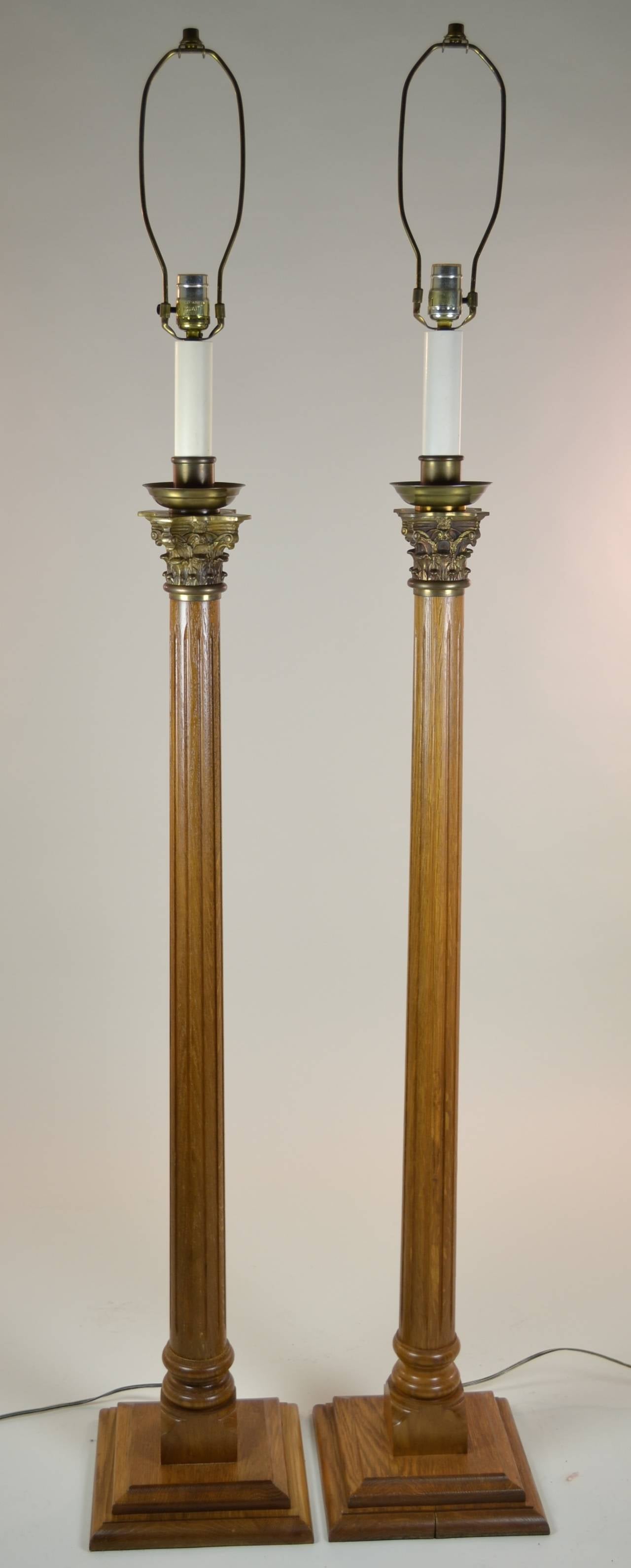 Pair of Column Floor Lamps with Corinthian Capitals