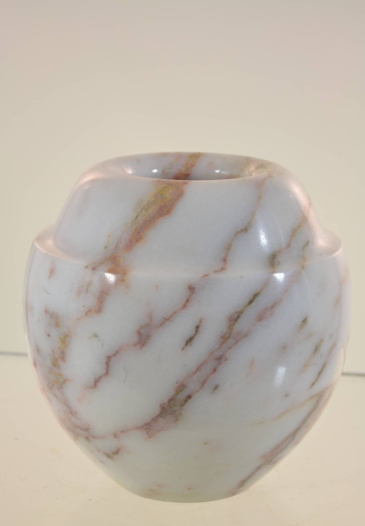 Heavy, elegant vase or small planter in carved marble with polished finish.