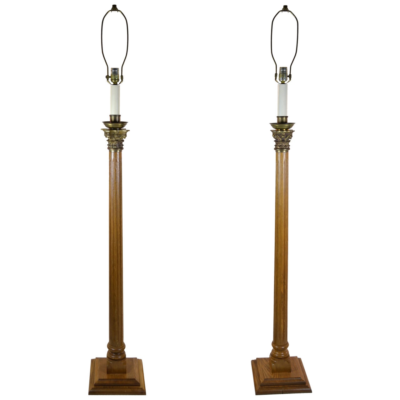 Pair of Column Floor Lamps with Corinthian Capitals