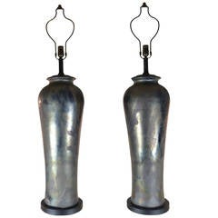 Monumental Signed Cenedese Scavo Glass Lamps