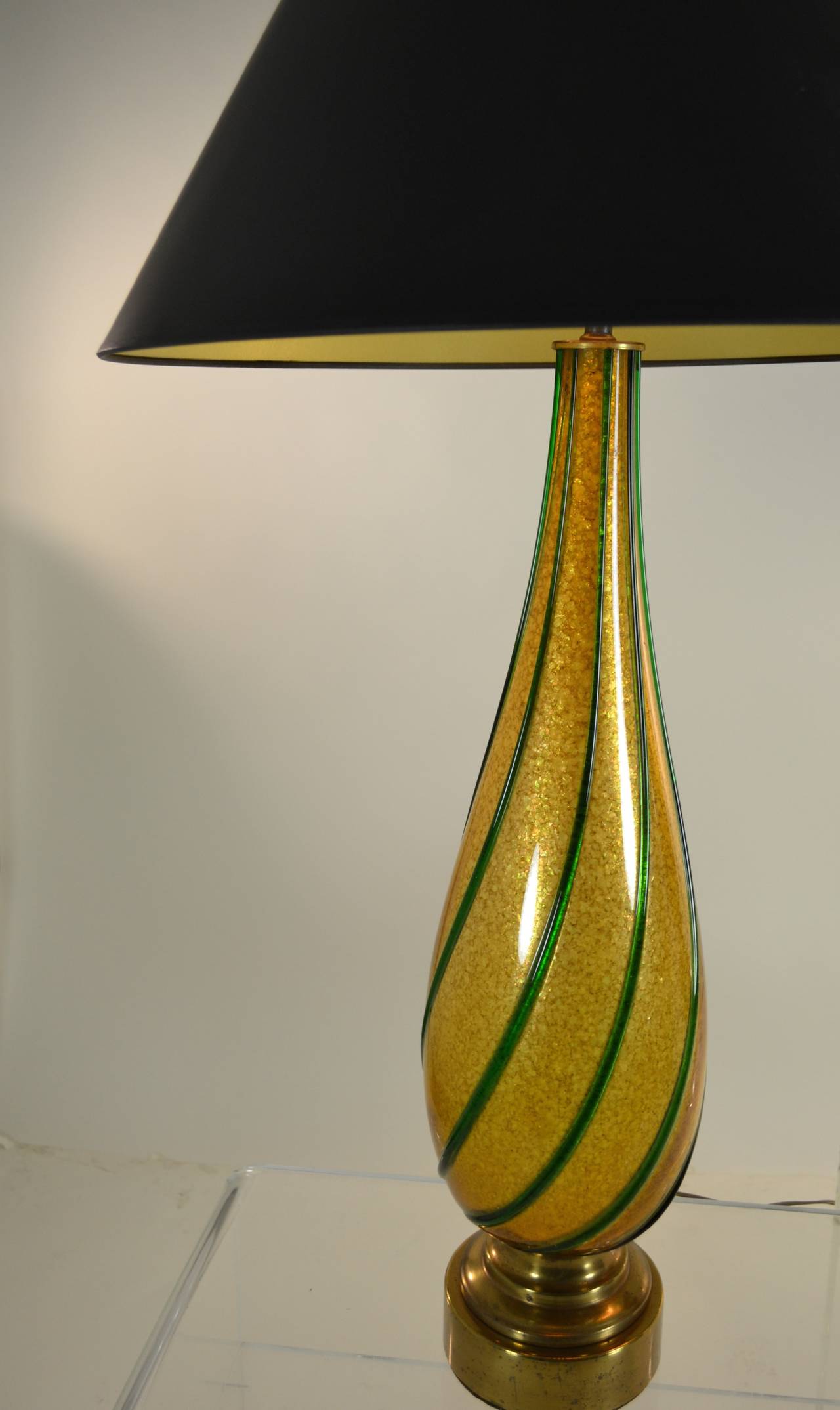 Pair of Tall Gold Infused Murano Glass Lamps 2
